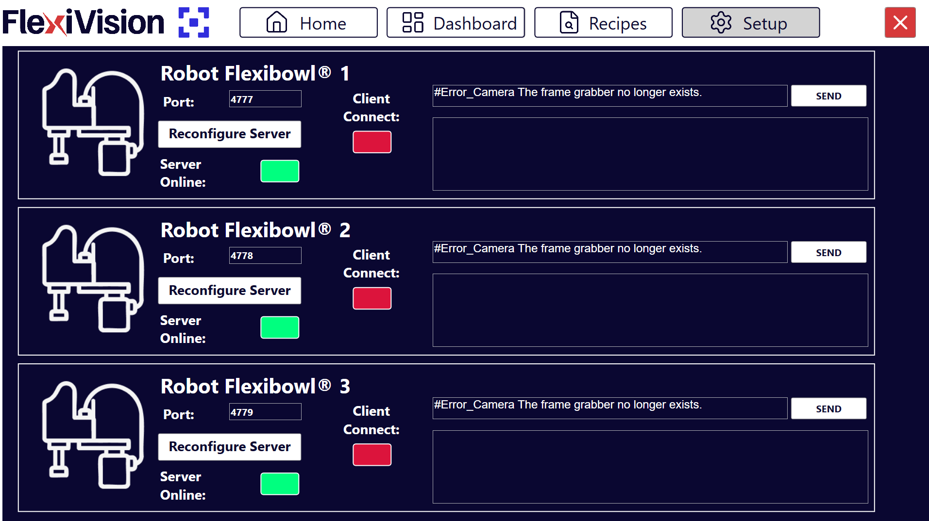 Robot Setup page